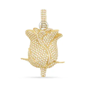 10K Yellow Gold Custom Rose Pendant With 3.50CT Diamonds