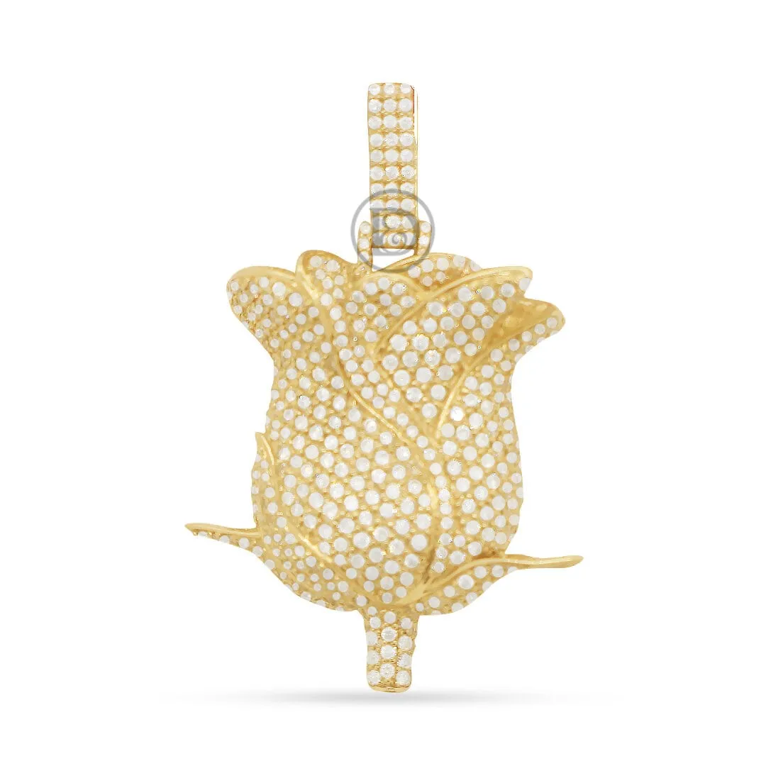 10K Yellow Gold Custom Rose Pendant With 3.50CT Diamonds