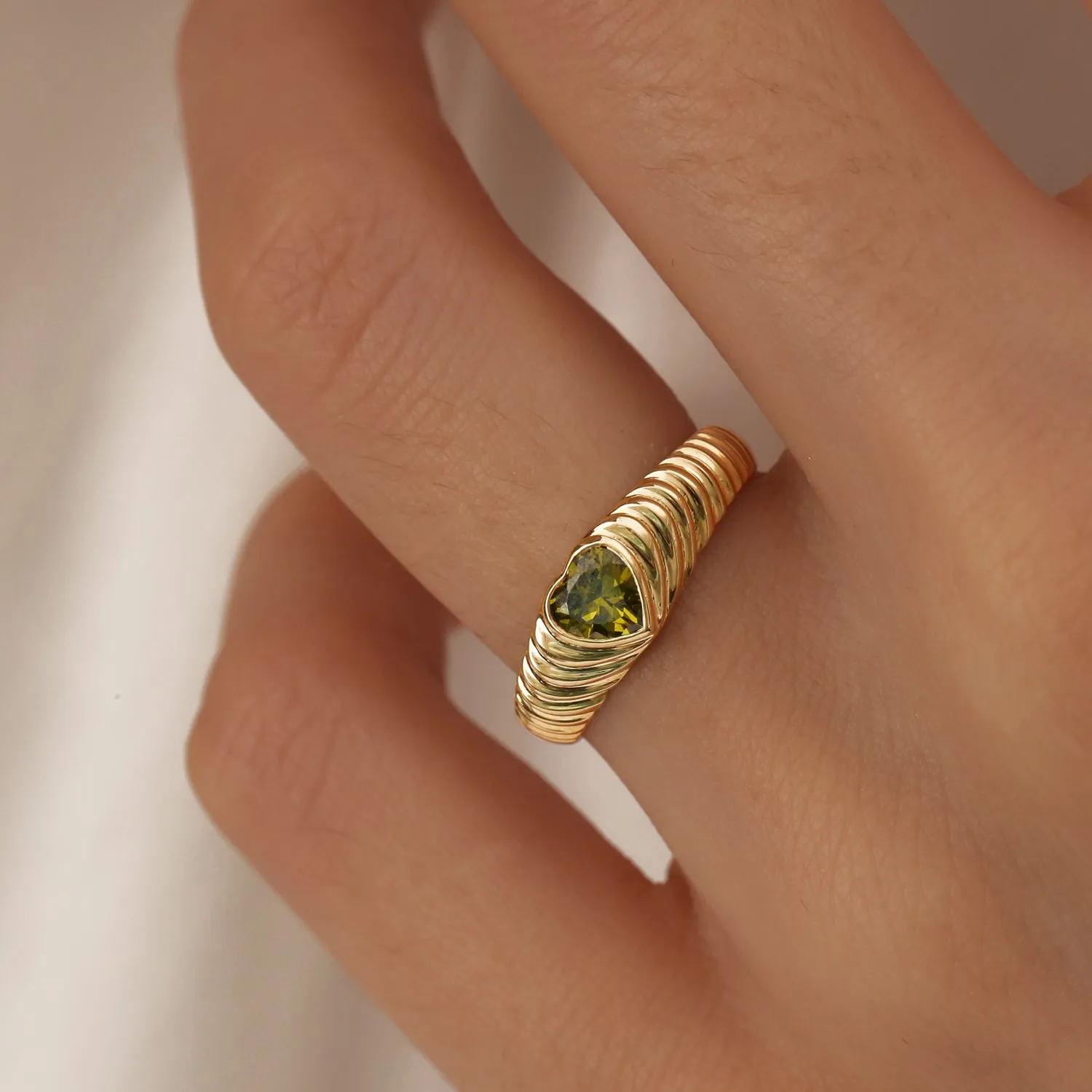 14k Heart Shape Peridot Beveled Ring