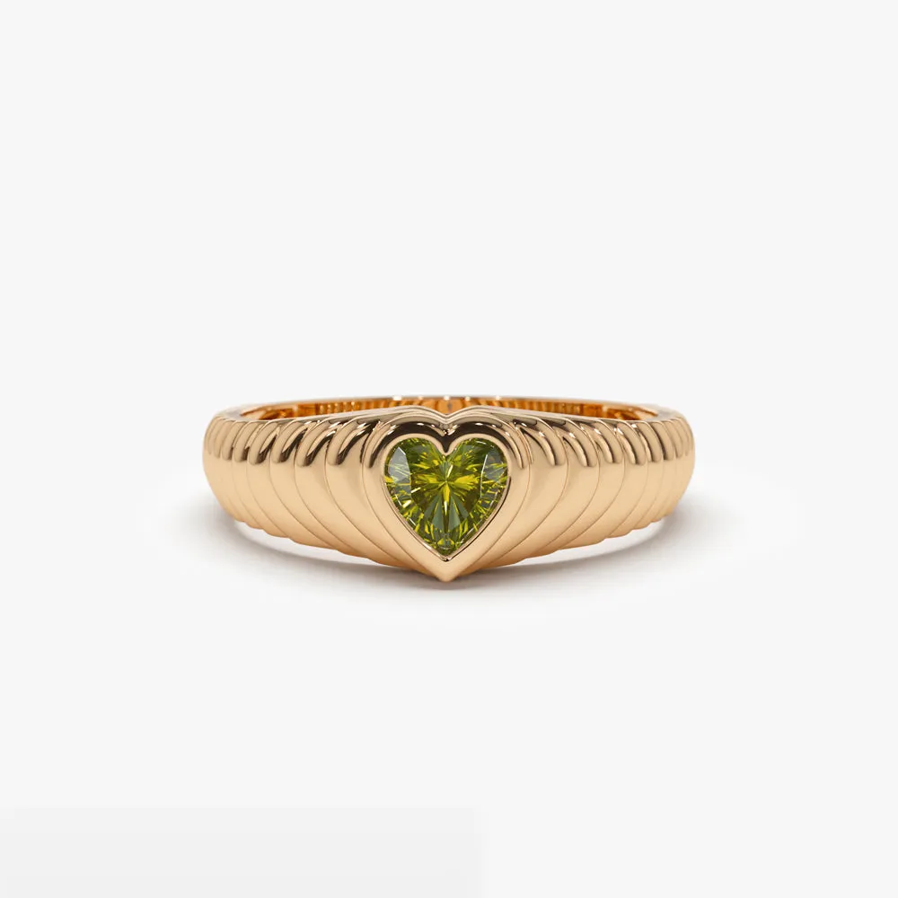 14k Heart Shape Peridot Beveled Ring