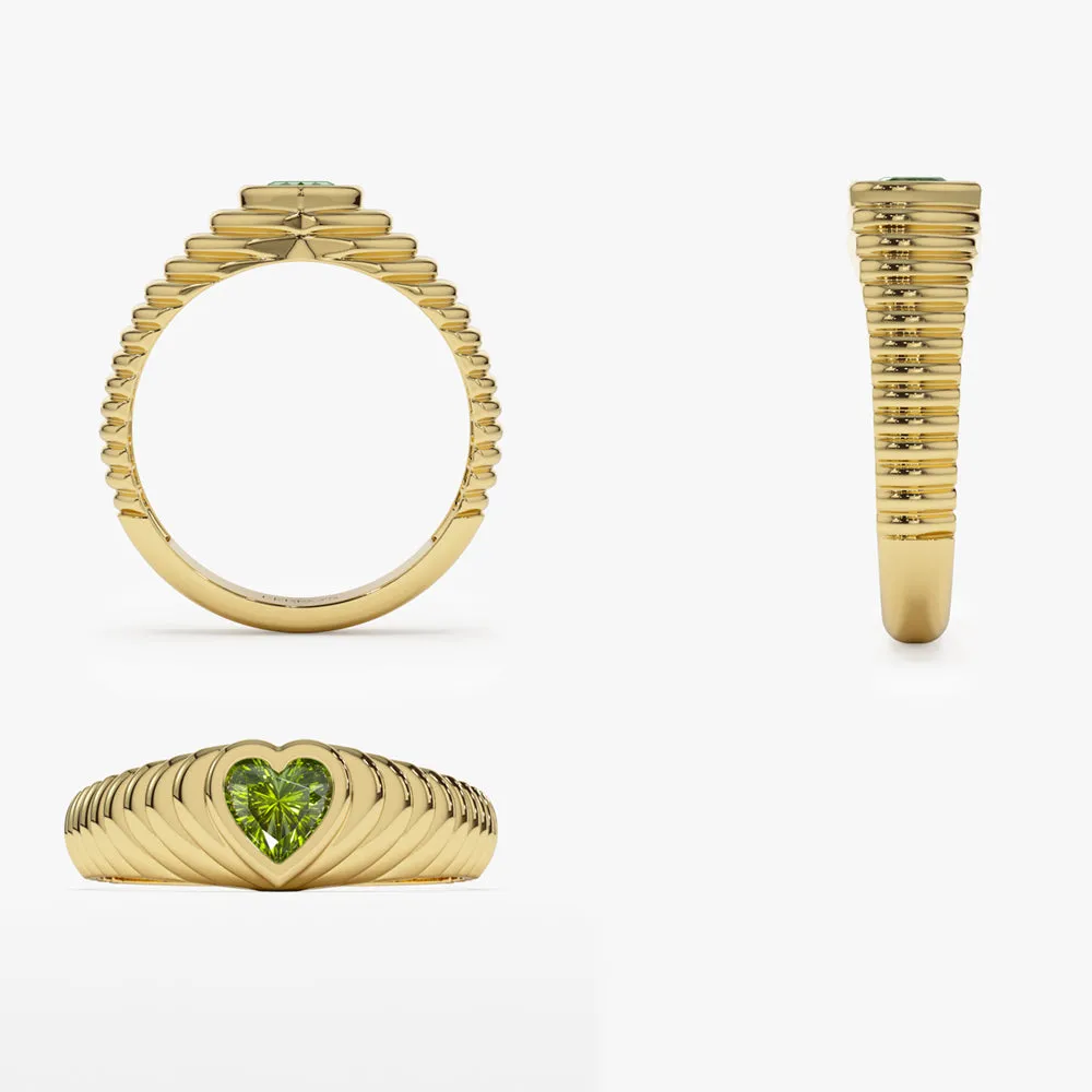 14k Heart Shape Peridot Beveled Ring