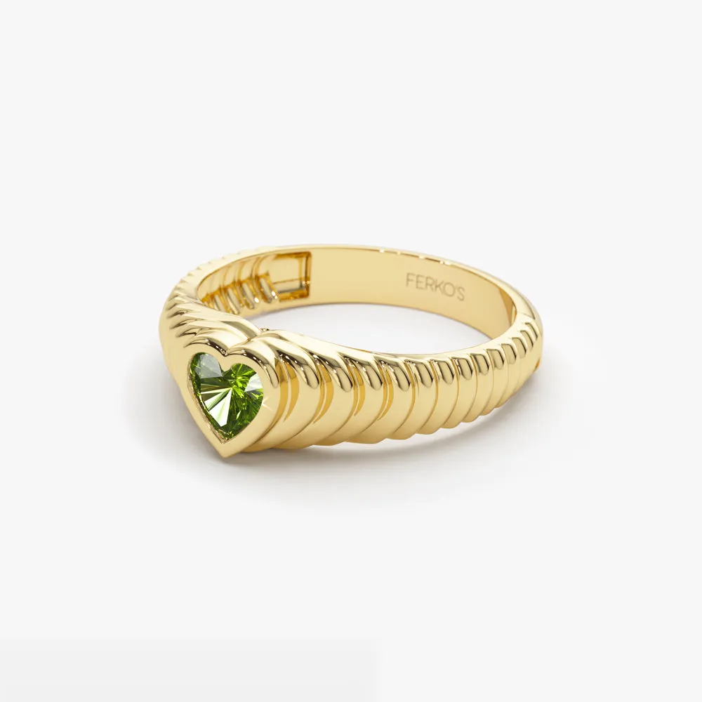 14k Heart Shape Peridot Beveled Ring