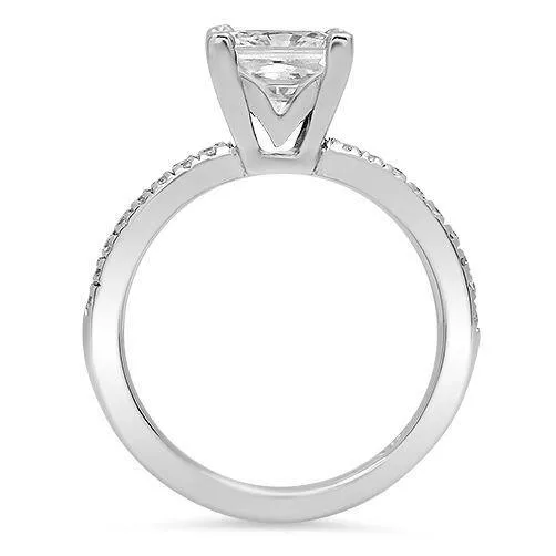 1.5 Carat Princess Cubic Zirconia Engagement Ring Pave 14K White Gold