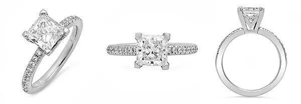 1.5 Carat Princess Cubic Zirconia Engagement Ring Pave 14K White Gold