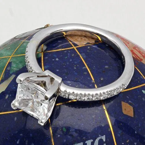 1.5 Carat Princess Cubic Zirconia Engagement Ring Pave 14K White Gold