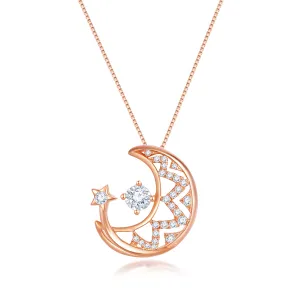 18K Rose Gold Crescent Moon Diamond Pendant