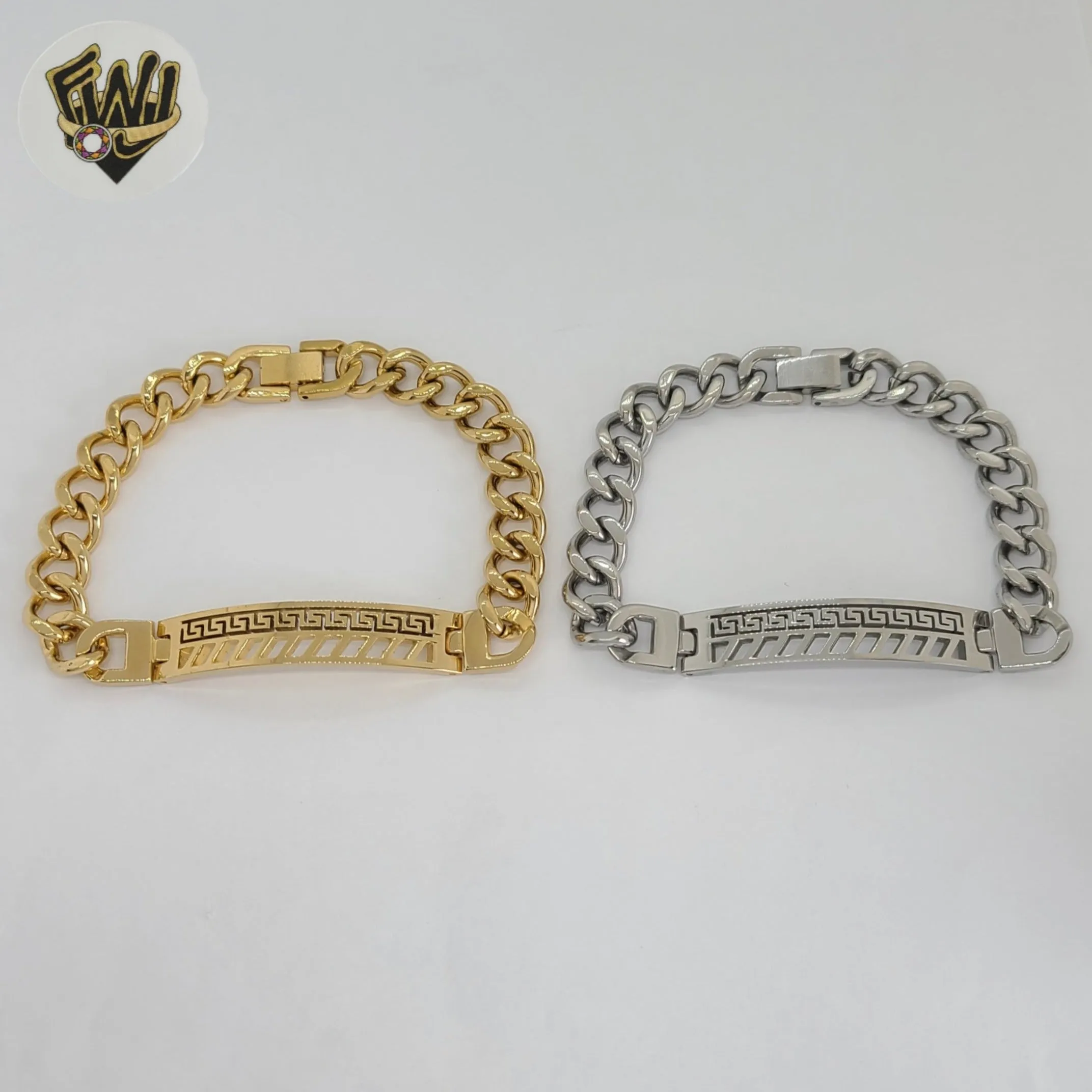 (4-4230-1) Stainless Steel - 10mm Curb Link Plate Bracelet - 8