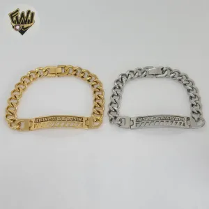 (4-4230-1) Stainless Steel - 10mm Curb Link Plate Bracelet - 8