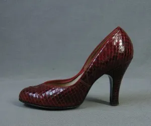 50s Vintage Women's Heels Babydoll Pumps Shoes Red Cobra Snakeskin 6.5 to 7 VFG