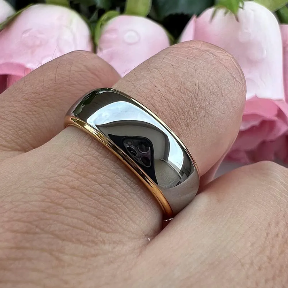 6mm 8mm Gold Tungsten Rings for Men Women Couple Fashion Jewelry Engagement Wedding Bands Domed Stepped Edges Polished Shiny Comfort Fit