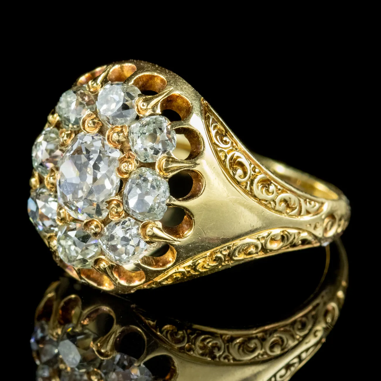 Antique Victorian Diamond Cluster Ring 1.60ct Of Diamond Circa 1880 Boxed