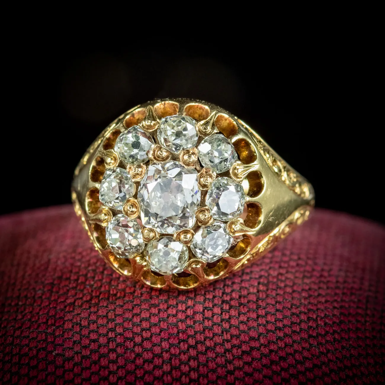 Antique Victorian Diamond Cluster Ring 1.60ct Of Diamond Circa 1880 Boxed