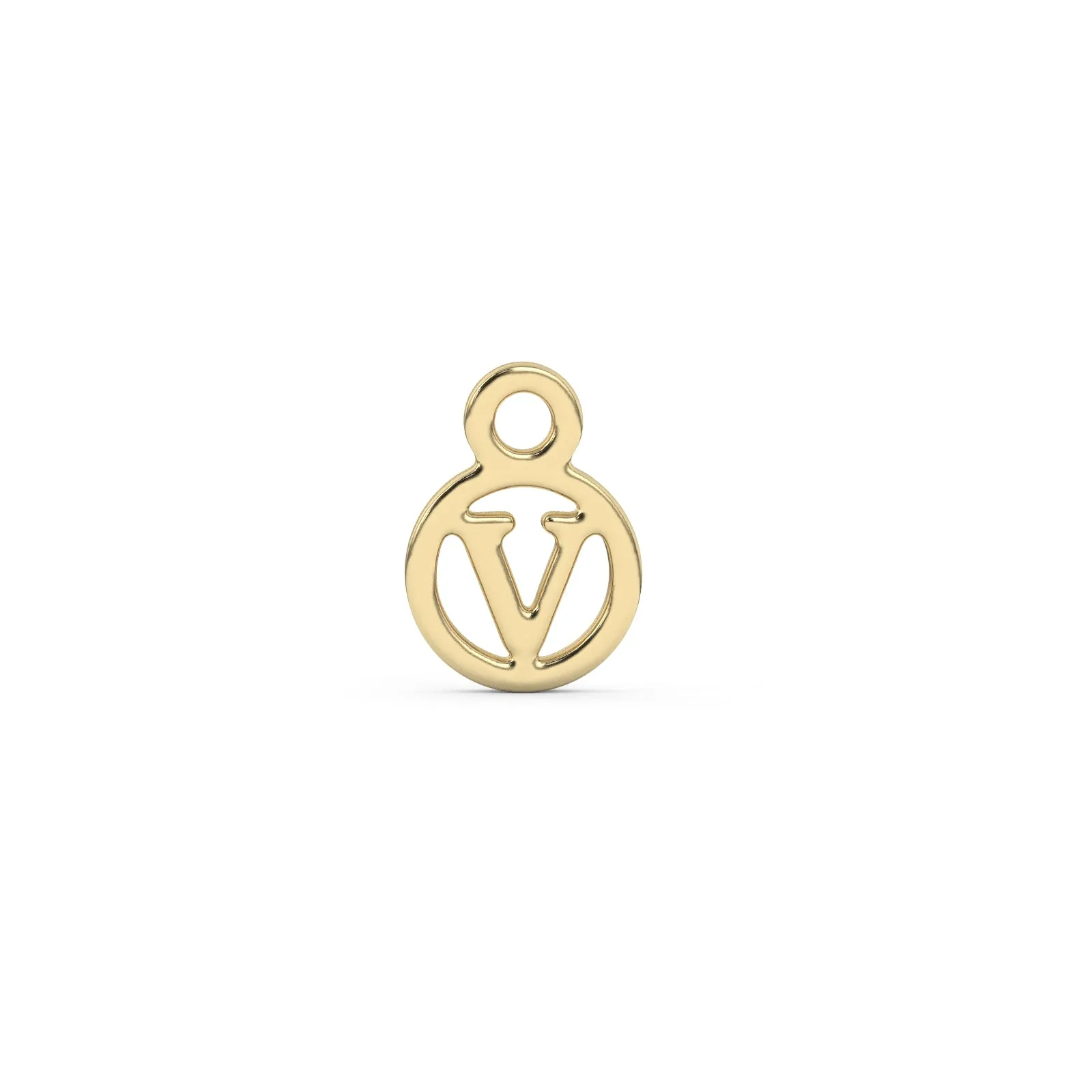 Circle Initial Charm - V | 10k Yellow Gold