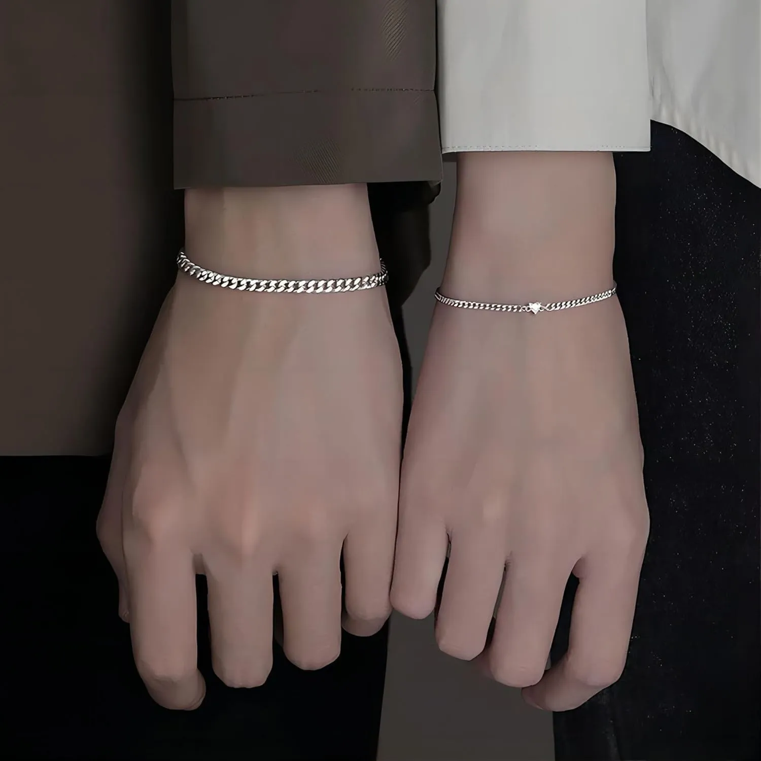CSIYANJRY99 2 Pcs Matching Bracelets for Couples Permanent Rhinestone Heart Bracelets Stainless Steel Cuban Chain Bracelet Set Pinky Promise Friendship Bracelets for Women