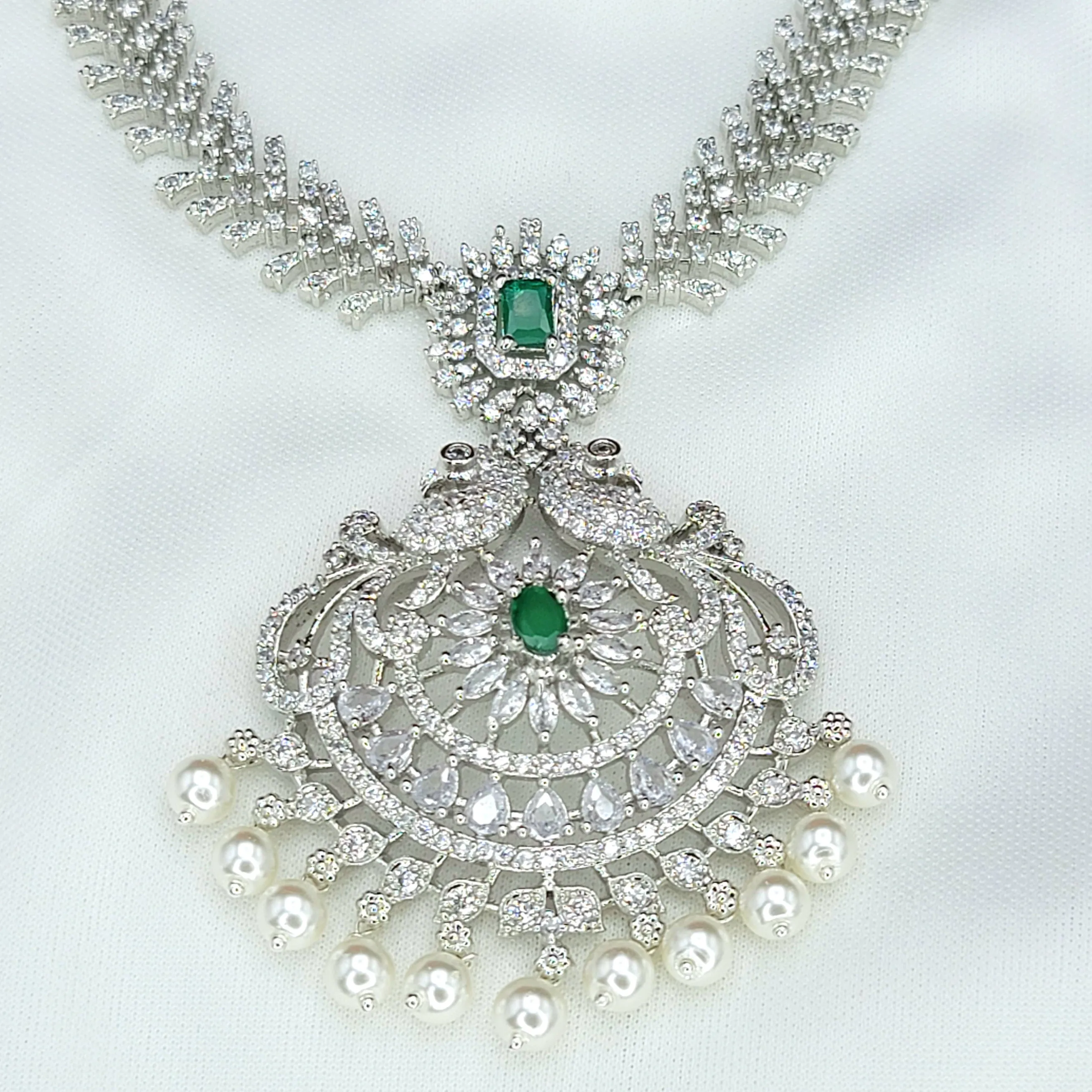 Diamond Alike AD Zircon (CZ) White Rhodium Polish Necklace