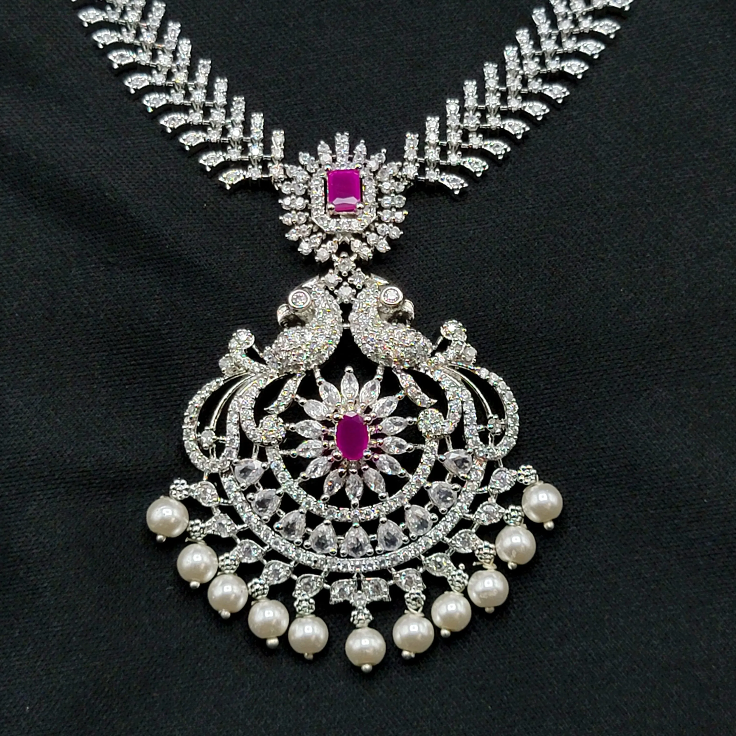 Diamond Alike AD Zircon (CZ) White Rhodium Polish Necklace