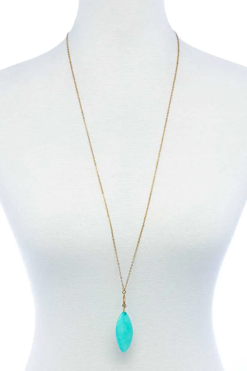 Fashion Oval Stone Pendant Long Necklace