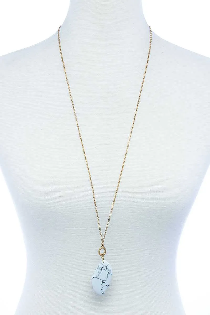 Fashion Oval Stone Pendant Long Necklace