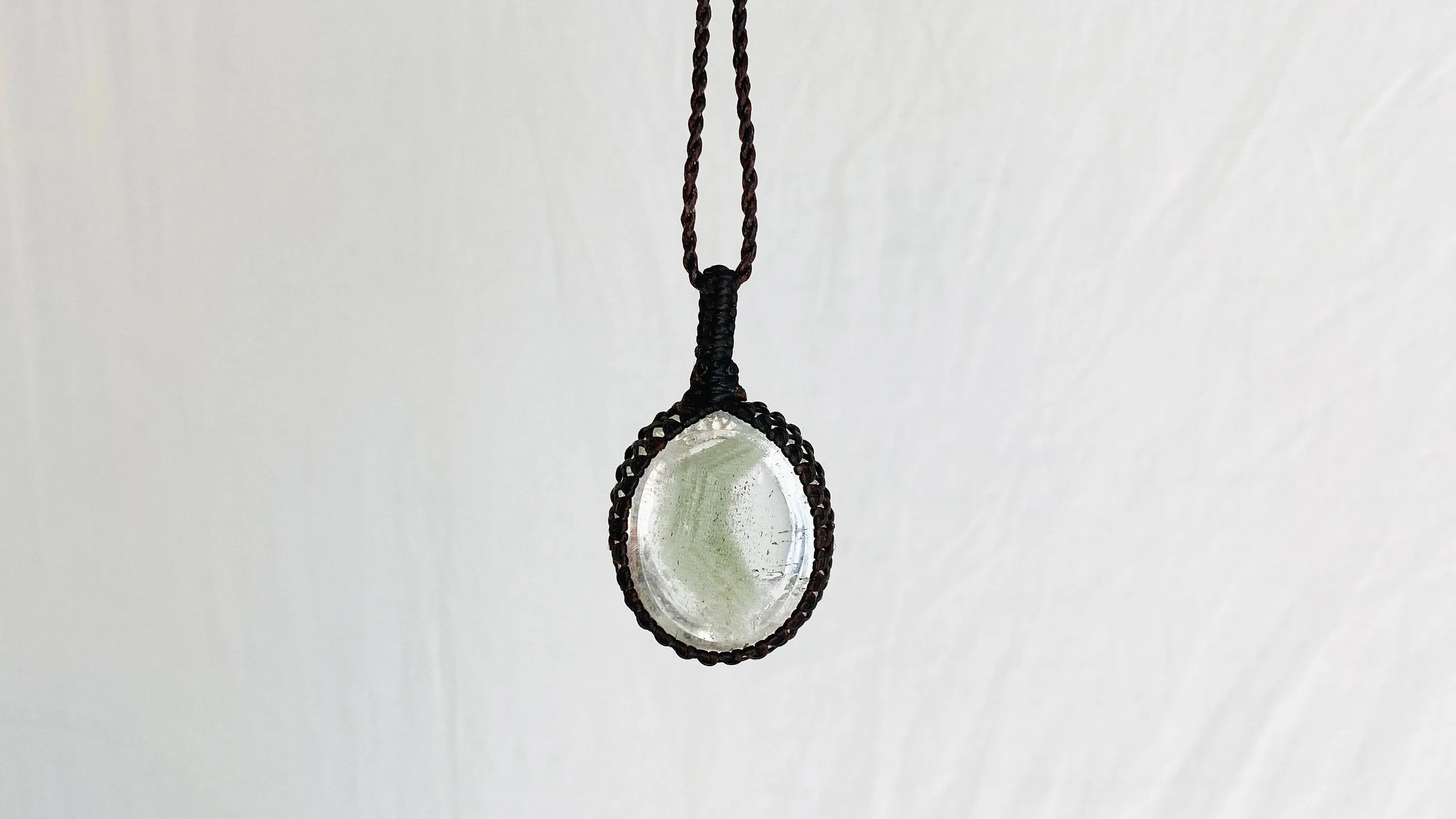 Garden Quartz Pendant Necklace. Crocheted Waxed Linen