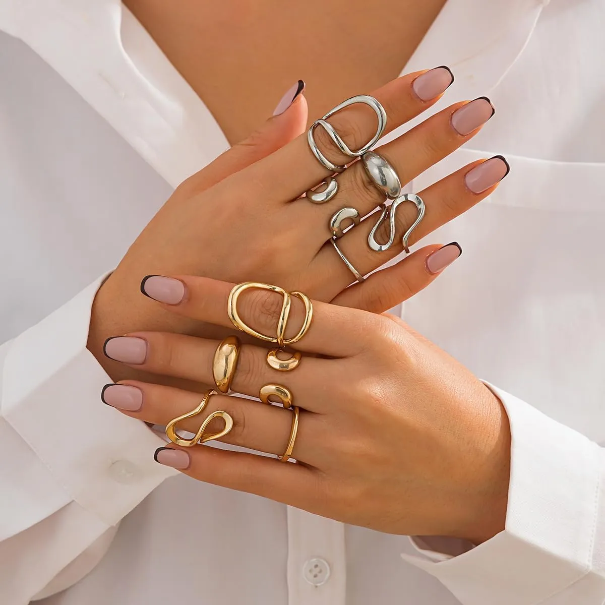 INENIMARTJ Chunky Gold Rings for Women Non Tarnish,14K Gold Plated Stacking Knuckle Rings Sets Vintage Stackable Finger Midi Ring Prom Jewelry Accessories