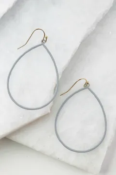 Matte Grey Coated Tear Drop Hook Earrings