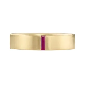 ORDER ONLY: 18K Gold Unisex Band with Single Ruby Baguette