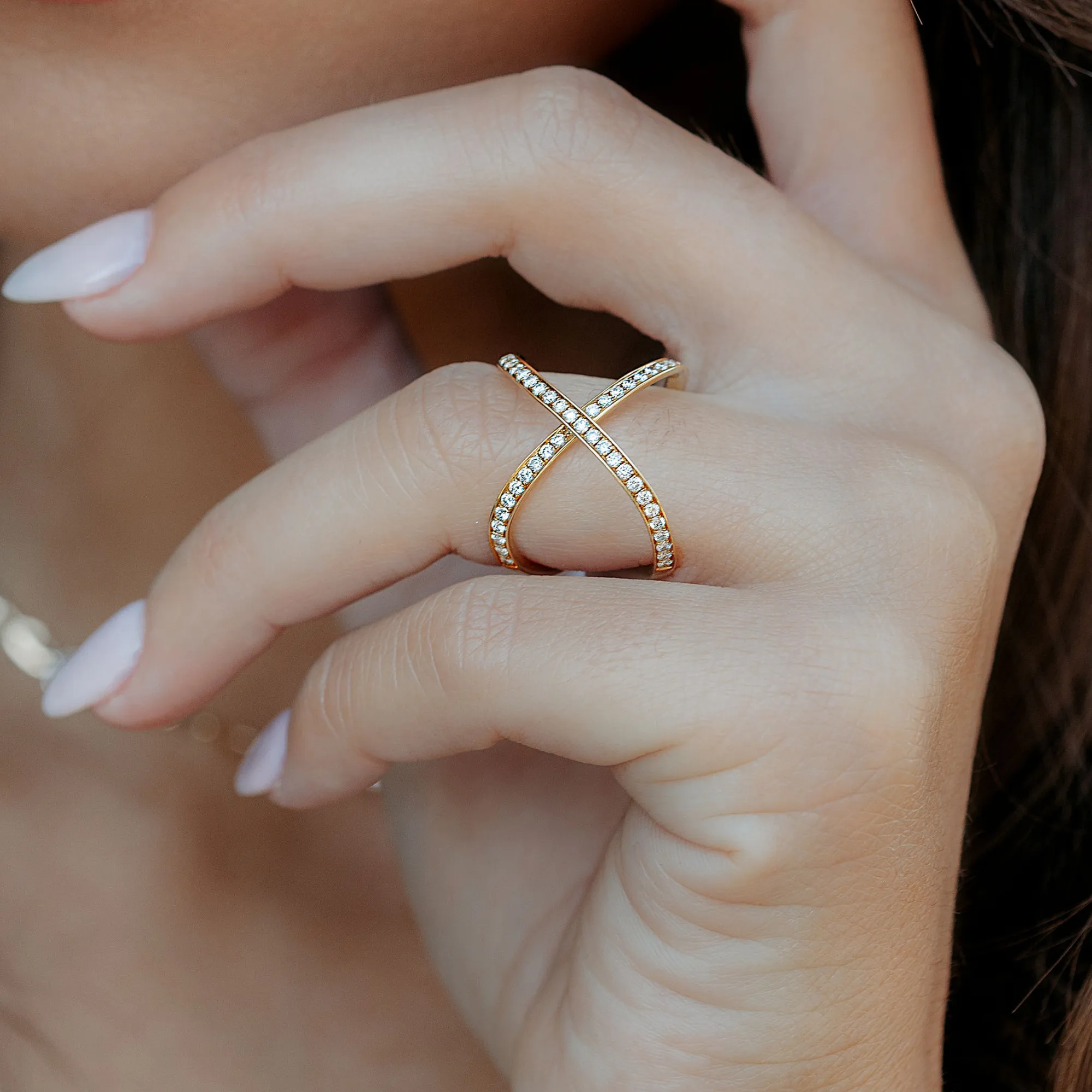 Pave Set Diamond X Ring