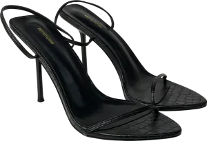 PrettyLittleThing Black Pu Croc Barely There High Heeled Sandals UK 6 EU 39 