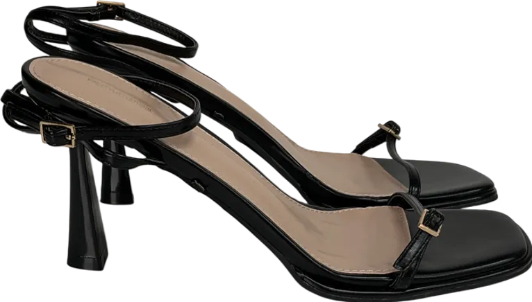PrettyLittleThing Black Square Toe Edge High Heeled Sandals UK 6 EU 39 