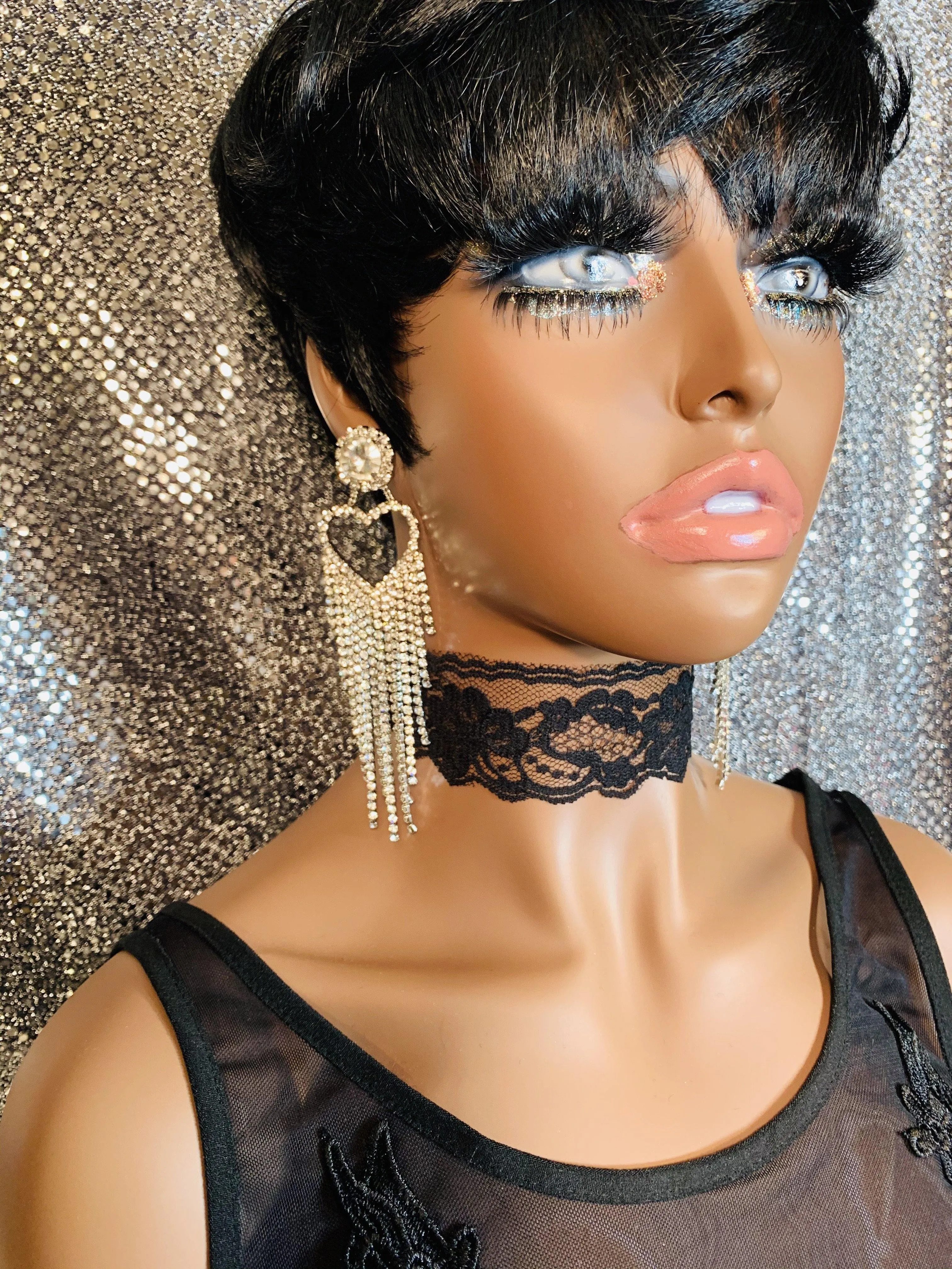 Silver Crystal Heart Chandelier Earrings