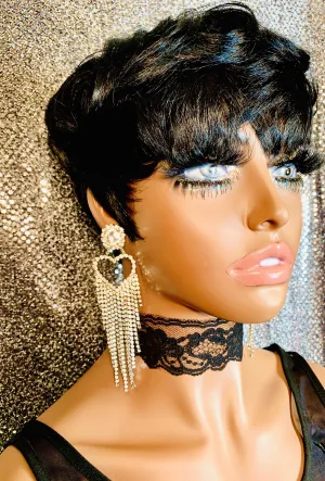 Silver Crystal Heart Chandelier Earrings