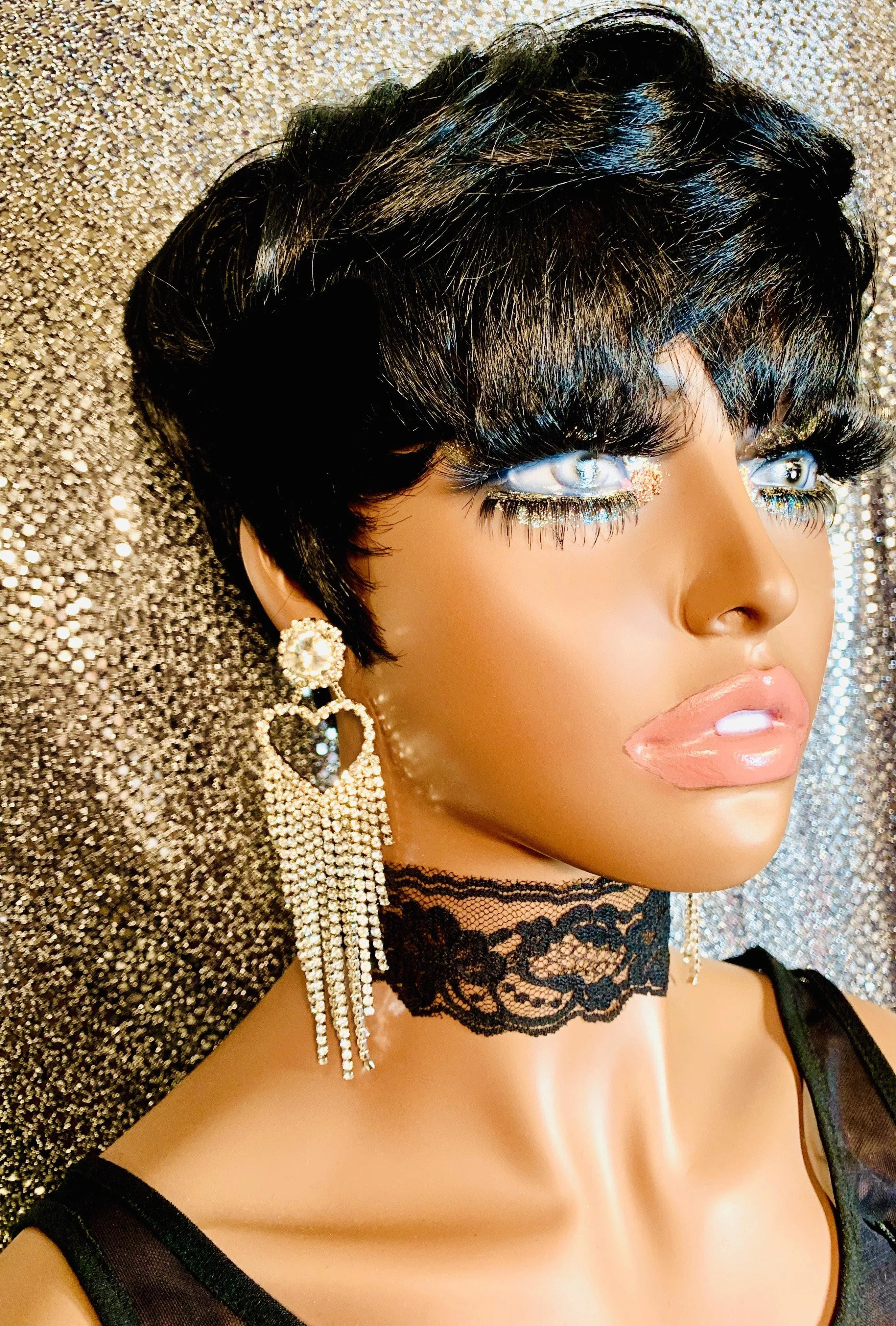 Silver Crystal Heart Chandelier Earrings