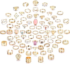 Ubjuliwa 82pcs Gold Silver Knuckle Rings for Women Stackable Mid Finger Joint Ring Set Retro Vintage Boho Rings Aesthetic Stacking Crystal Rings Bulk