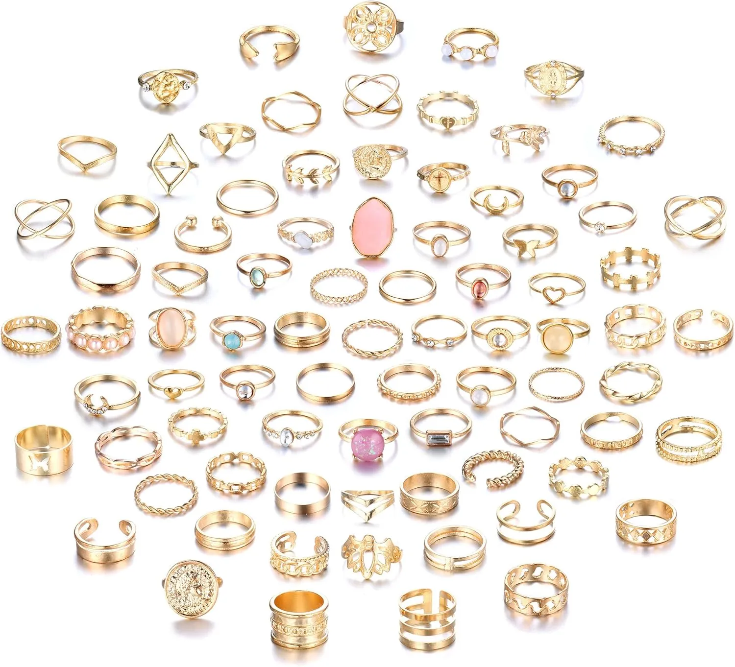 Ubjuliwa 82pcs Gold Silver Knuckle Rings for Women Stackable Mid Finger Joint Ring Set Retro Vintage Boho Rings Aesthetic Stacking Crystal Rings Bulk