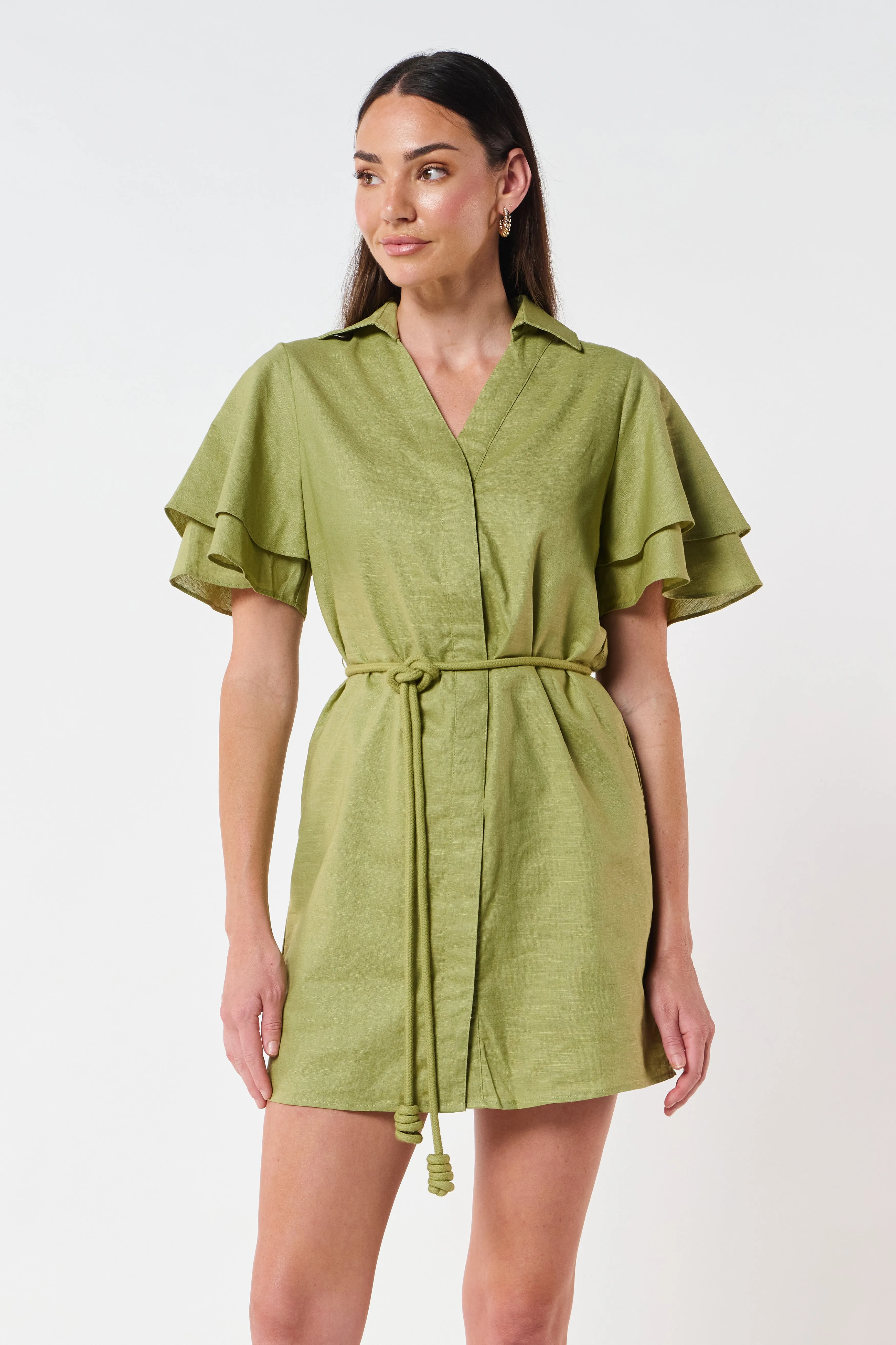 Zuri Linen Shirt Dress - Green