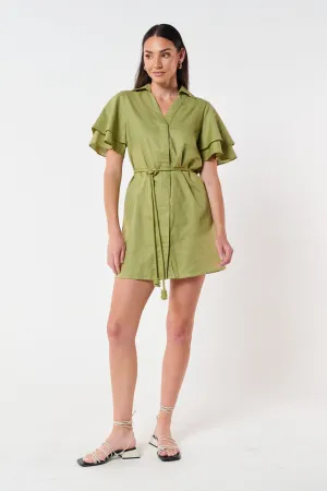 Zuri Linen Shirt Dress - Green