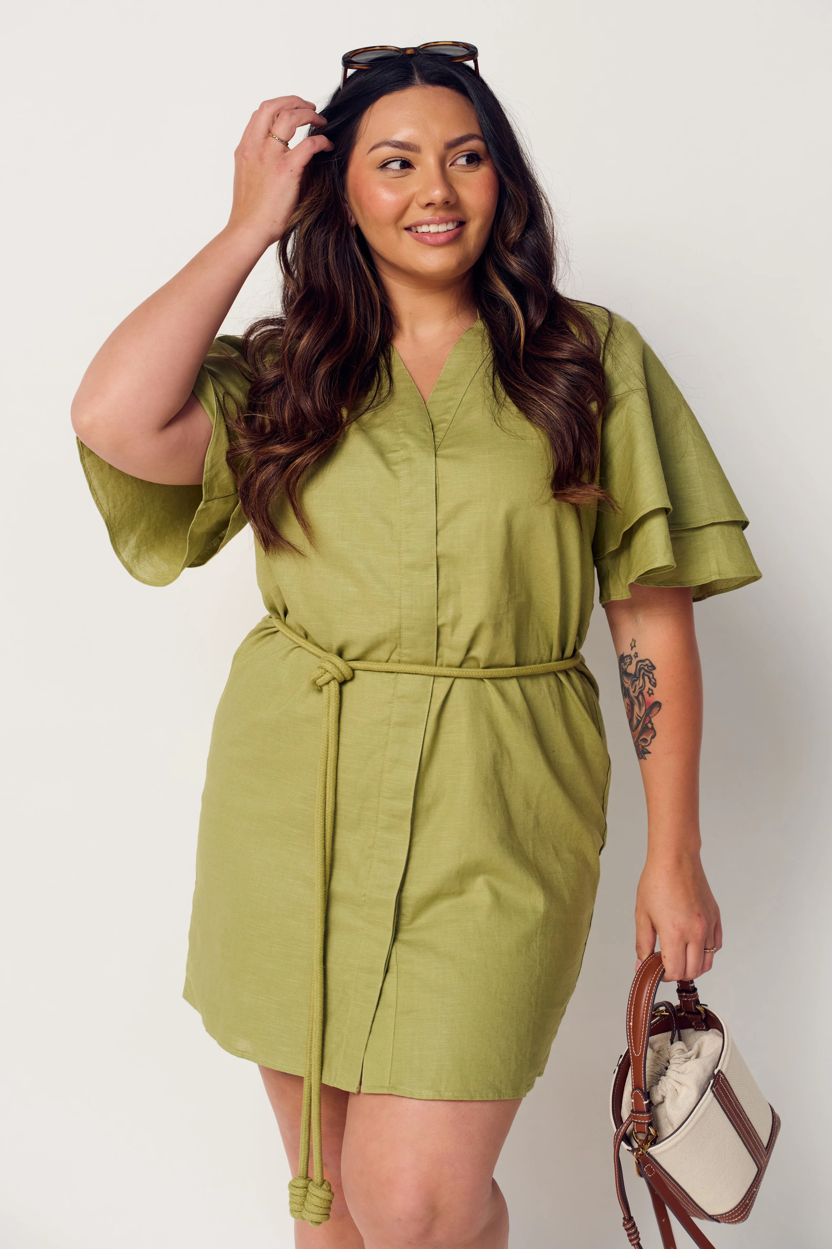 Zuri Linen Shirt Dress - Green