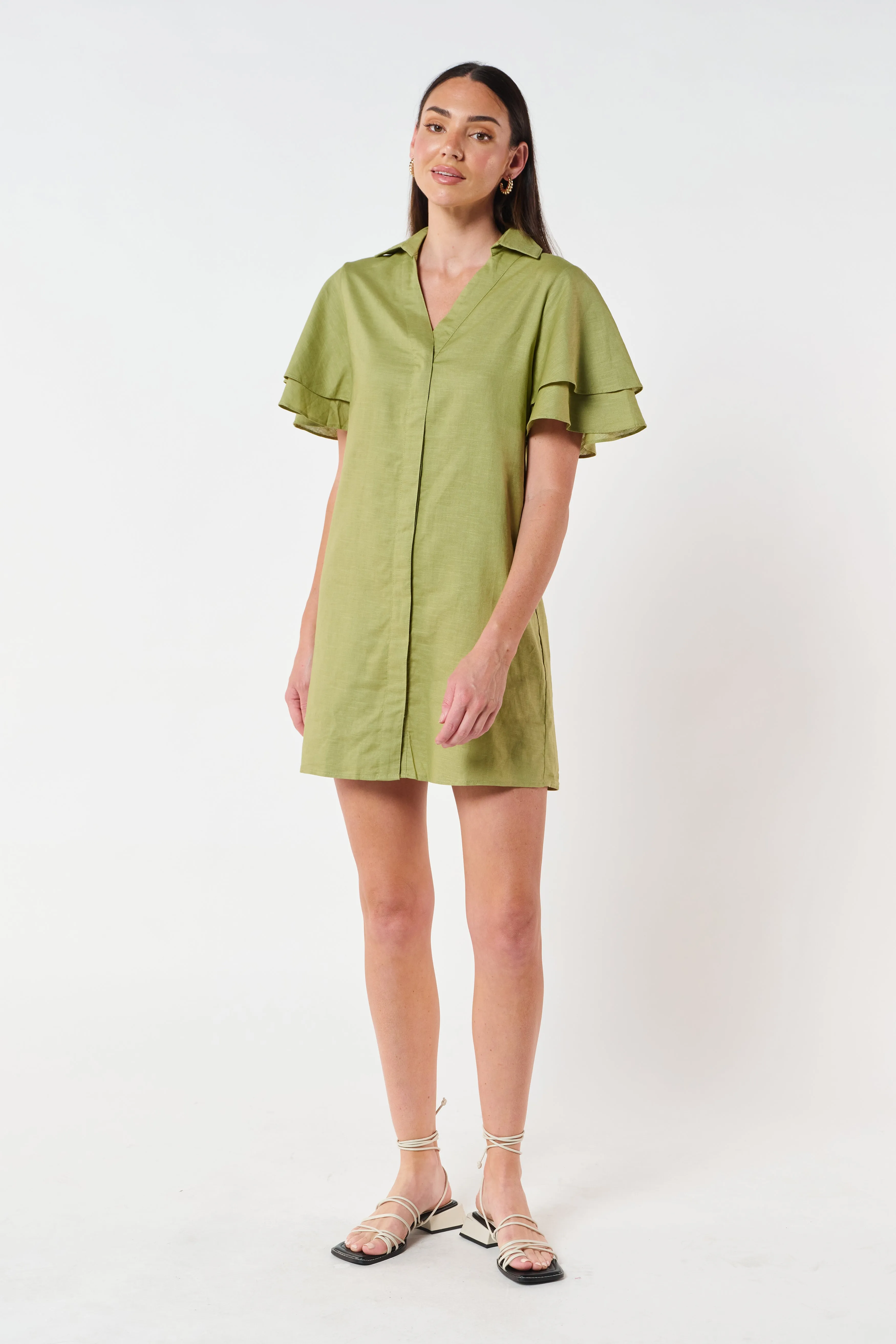 Zuri Linen Shirt Dress - Green