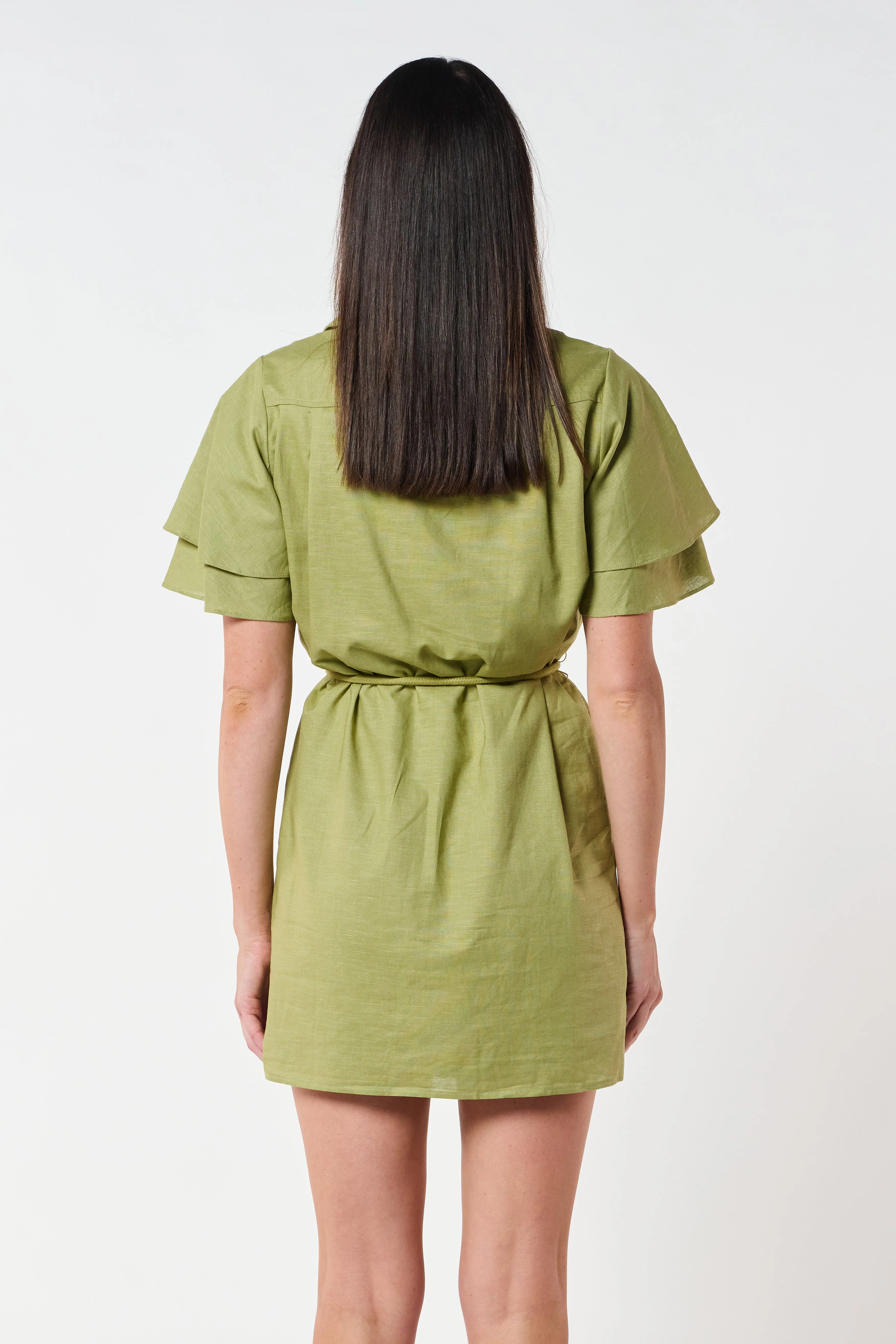 Zuri Linen Shirt Dress - Green