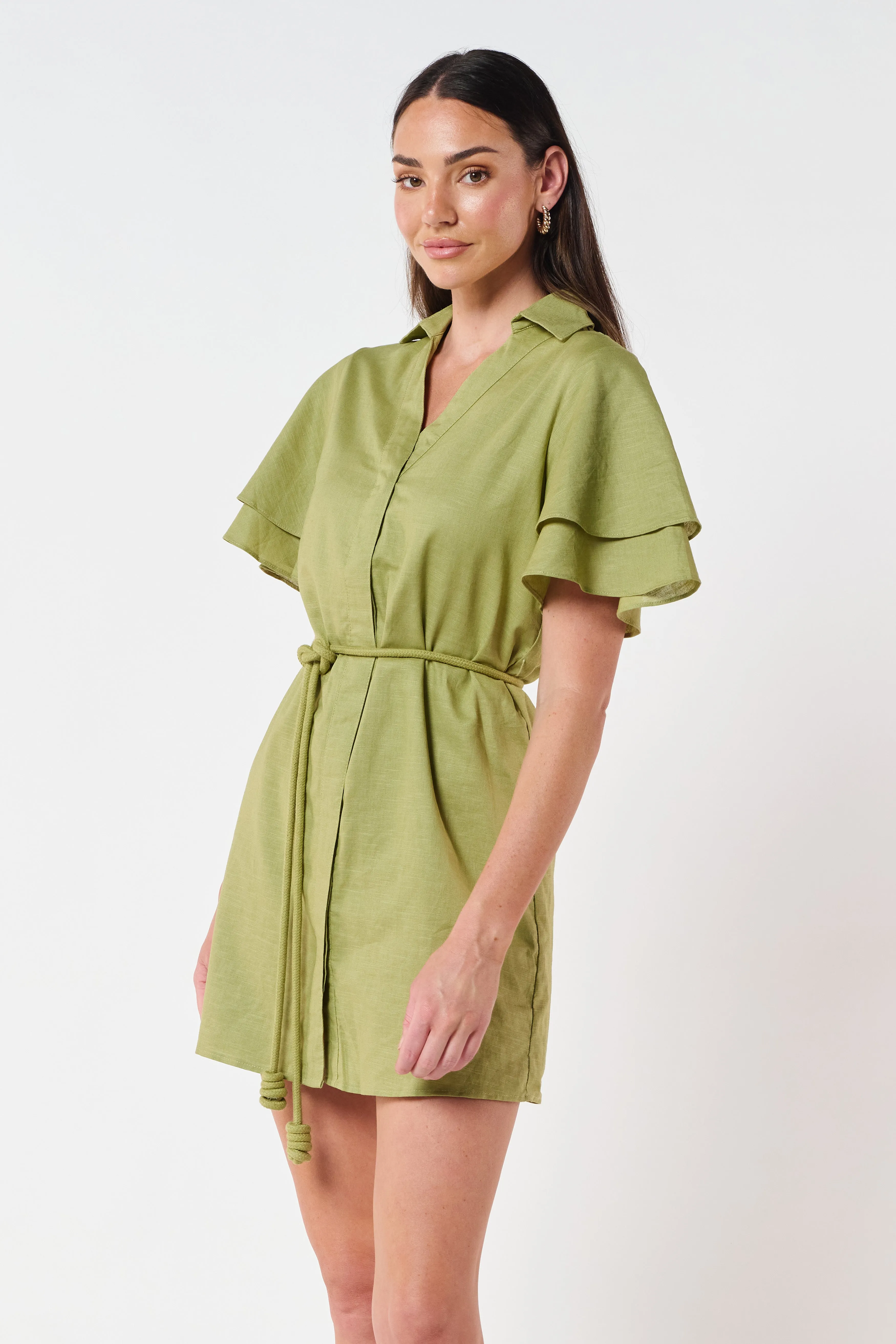 Zuri Linen Shirt Dress - Green