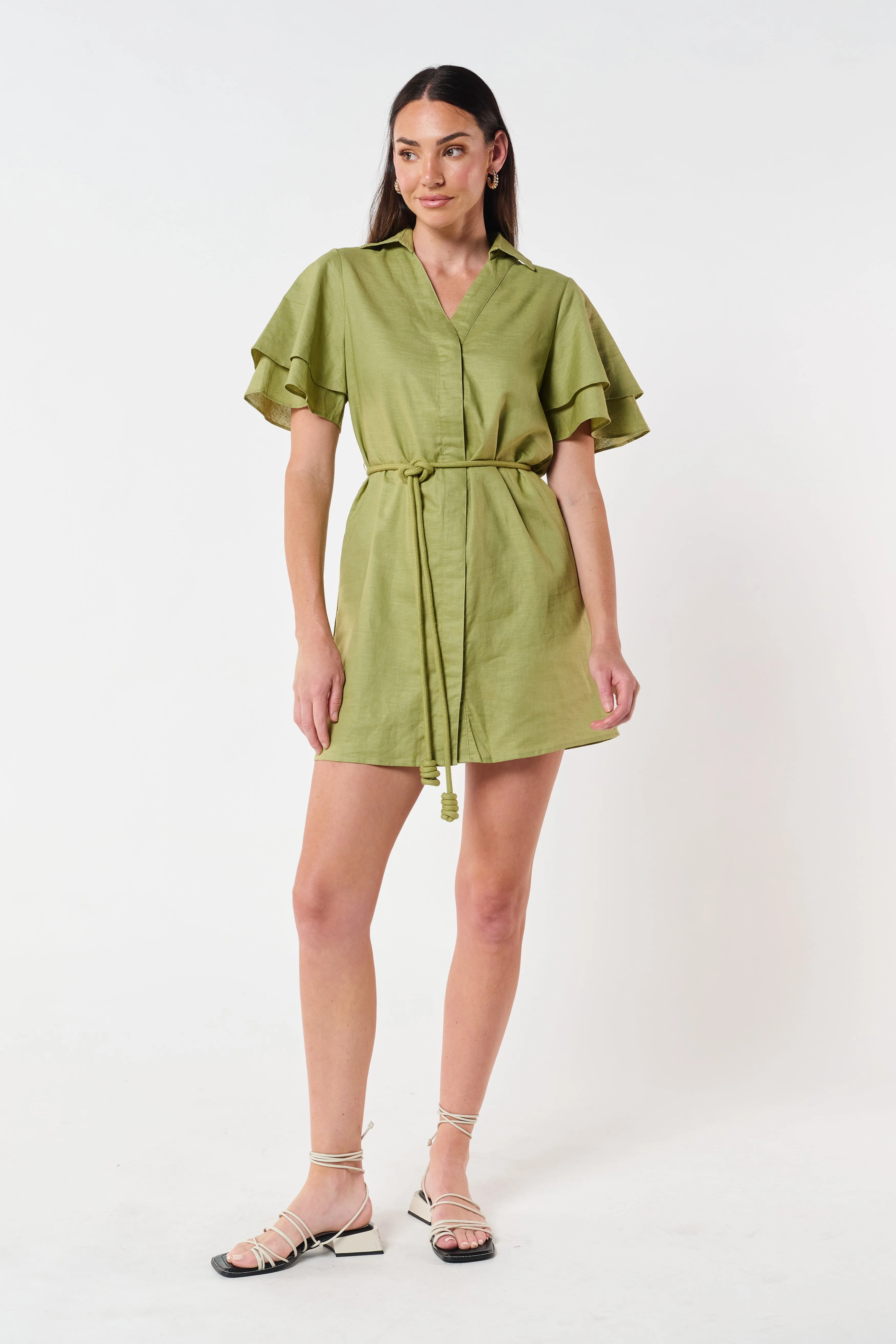 Zuri Linen Shirt Dress - Green