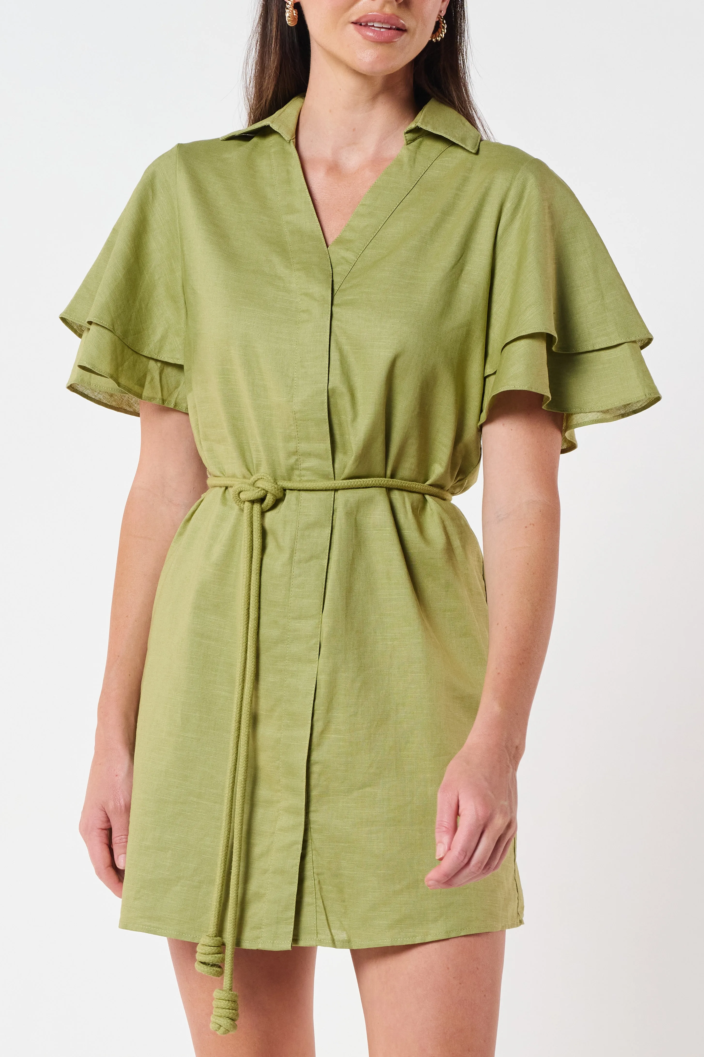 Zuri Linen Shirt Dress - Green